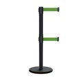 Montour Line Retractable Belt Dbl Roller Stanchion, 2.5ft Black Post  9ft. Greens ME630D-BK-GN-90